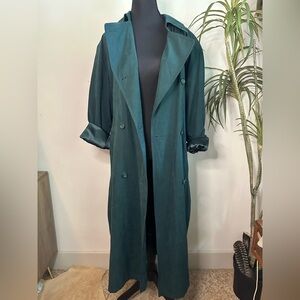 London fog, green suede, maxi, trenchcoat double breasted with belt 10